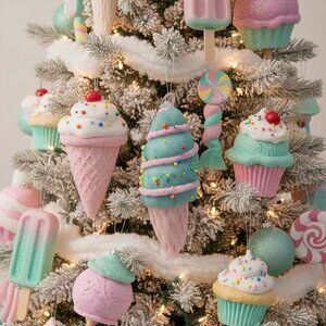 Christmas Ice Cream Cone Foam Ornament in Pink and Turquoise Holiday Gift